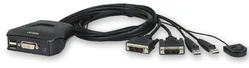 ATEN 2-port DVI KVM USB mini, integrované káble, tlačidlo na prepínanie CS-22D