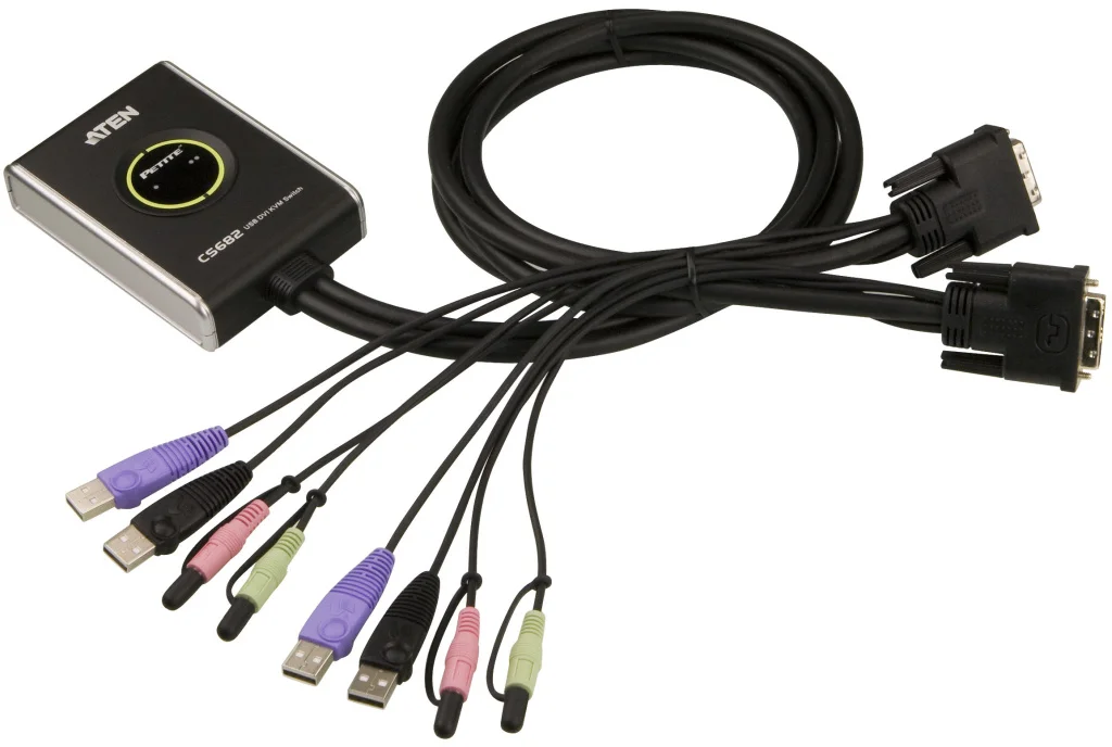 ATEN 2-port DVI KVMP USB2.0, mini, audio, 1,2 m