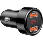 Autonabíjačka Baseus Magic 2x USB 45W 6A s displejom čierna