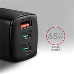 AXAGON ACU-DPQ65, GaN nabíjačka do siete, 3x port, 65W