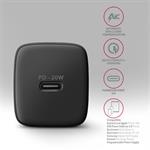 AXAGON ACU-PD20, 20W sieťová nabíjačka, 1x port USB-C, PD3.0/PPS/QC4+/AFC/Apple, čierna