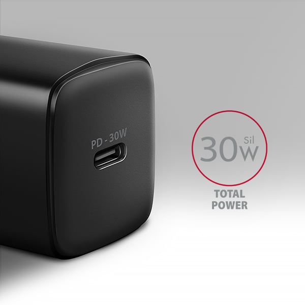 AXAGON ACU-PD30, sieťová nabíjačka 30 W, 1x port USB-C, PD3.0/PPS/QC4+/SFC/AFC/Apple, čierna