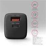 AXAGON ACU-PQ20 ACU-PQ20 AC adaptér 20 W, 2x port (USB-A + USB-C), PD3.0/PPS/QC4+/AFC/Apple, čierny