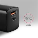 AXAGON ACU-PQ30 Napájacia nabíjačka 30 W, 2x port (USB-A + USB-C), PD3.0/PPS/QC4+/AFC/Apple, čierna
