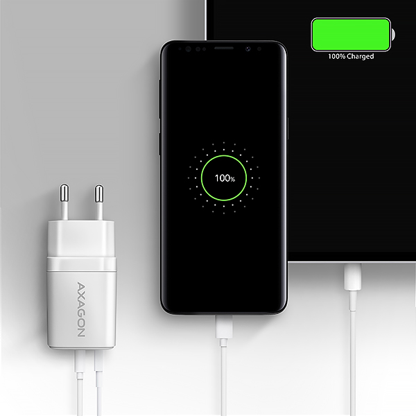 AXAGON ACU-PQ30W, napájacia nabíjačka 30 W, 2x port (USB-A + USB-C), PD3.0/PPS/QC4+/SFC/AFC/Apple, biela