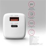 AXAGON ACU-PQ30W, Sil nabíječka do sítě 30W, 2x port (USB-A + USB-C), PD3.0/PPS/QC4+/SFC/AFC/Apple, bílá