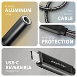 AXAGON ADA-HCPD, USB-C na 3,5 mm jack - Hi-Res DAC audio adaptér, 384 kHz/32bit, stereo, PD 60W 3A