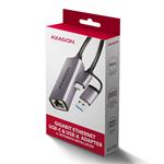 AXAGON ADE-TXCA, USB-C + USB-A 3.2 Gen 1 - Gigabitová sieťová karta, Asix AX88179, automatická inštalácia