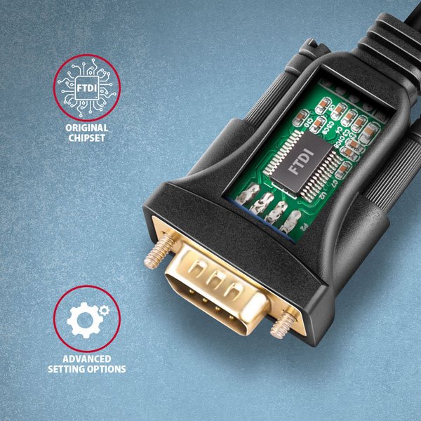 AXAGON ADS-1PQN, USB-A 2.0 na sériový RS-232 DB9-M FTDI adaptér / kábel 1,5 m