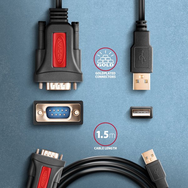 AXAGON ADS-1PSN, USB-A 2.0 - sériový RS-232 adaptér / kabel 1.5m