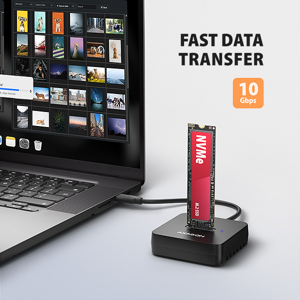 AXAGON ADSA-M2C11L, dokovacia stanica USB-C s rýchlosťou 10 Gb/s pre 1× M.2 NVMe SSD