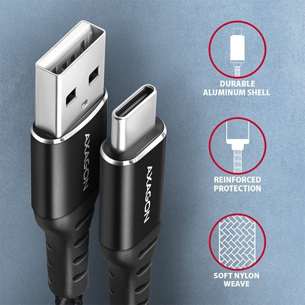 AXAGON BUCM-AM15AB, HQ kabel USB-C <-> USB-A, 1.5m, USB 2.0