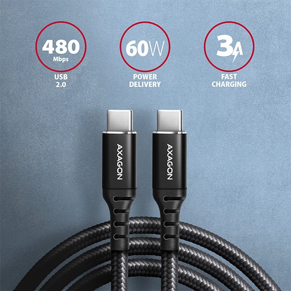 AXAGON BUCM-CM10AB, HQ kabel USB-C <-> USB-C, 1m