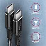 AXAGON BUCM-CM15AB, HQ kábel USB-C <-> USB-C, 1,5 m, USB 2.0, PD 60W 3A, ALU, opletenie, čierny