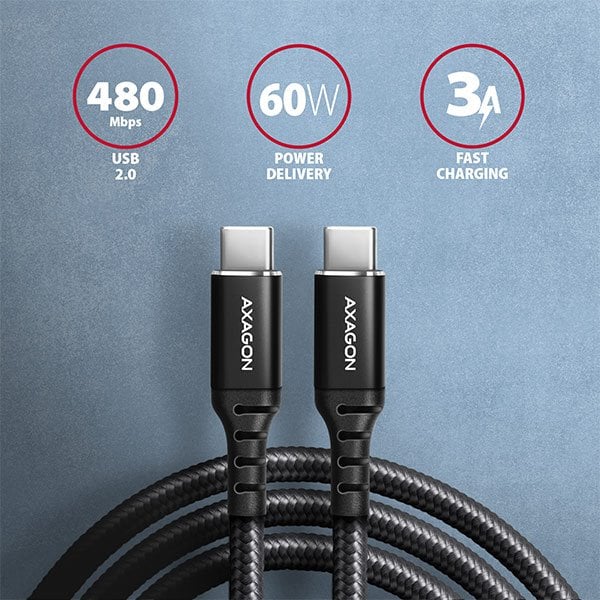 AXAGON BUCM-CM20AB, HQ kabel USB-C <-> USB-C, 2m