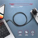 AXAGON BUCM2-CM15AB, CHARGE kábel USB-C <-> USB-C, 1,5 m, Hi-Speed USB, PD 240W 5A, ALU, opletenie, čierny