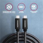 AXAGON BUCM32-CM10AB, SPEED+ kábel USB-C <-> USB-C, 1m, USB 20Gbps, PD 100W 5A, 4k HD, ALU, opletenie, čierny
