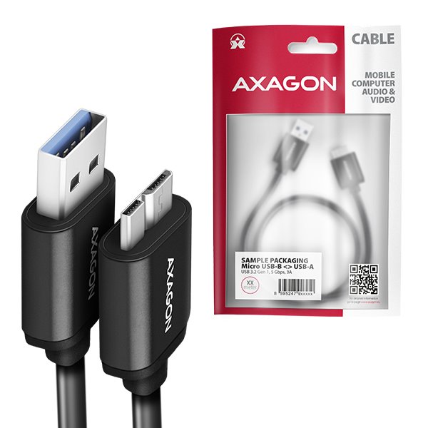 AXAGON BUMM3-AM10AB, kábel SPEED microUSB <-> USB-A, 1 m