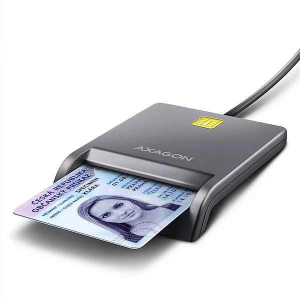 AXAGON CRE-SM3T, USB-A FlatReader kontaktná čítačka kariet Smart card (eObčanka), kábel 1,3 m
