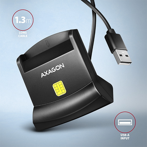 AXAGON CRE-SM4N, USB-A StandReader kontaktná čítačka kariet Smart card (eObčanka), kábel 1,3 m