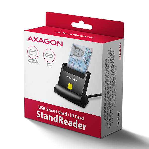 AXAGON CRE-SM4NC, čítačka kontaktných kariet Smart Card (eObčanka) s rozhraním USB-C, stojanová, kábel 1,2 m