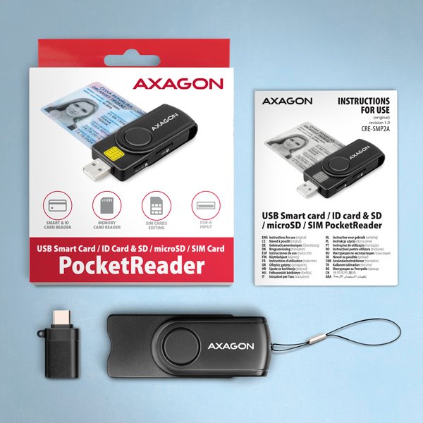 AXAGON CRESMP2A, USBA PocketReader 4slot čtečka Smart card (eObčanka