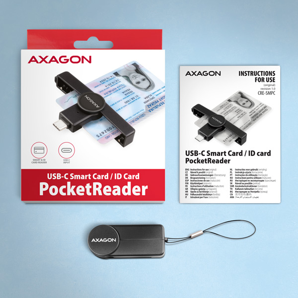 AXAGON CRE-SMPC, čítačka kontaktných kariet USB-C PocketReader Inteligentná karta (eCitizen, eID klient)