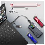 AXAGON EEM2-SD2 USB-C 10Gbps - M.2 NVMe & SATA SSD kovový DISPLAY box, bezšroubkový