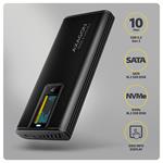 AXAGON EEM2-SD2B, USB-C 10Gbps externí box s displejem pro M.2 NVMe/SATA SSD, bezšroubkový, černý