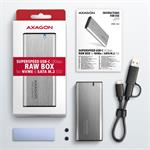 AXAGON EEM2-SG2, USB-C 3.2 Gen 2 - M.2 NVMe a SATA SSD kovový RAW box, bez skrutiek, strieborný