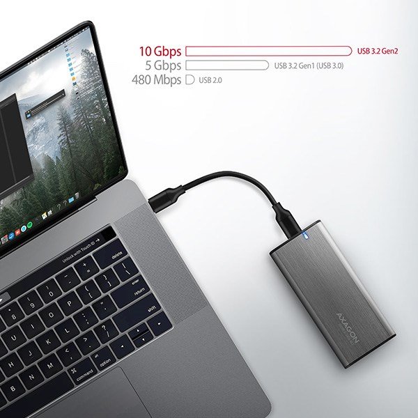 AXAGON EEM2-SG2, USB-C 3.2 Gen 2 - M.2 NVMe & SATA SSD RAW box