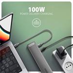AXAGON HMC-10HLS, rozbočovač USB 5Gb/s, 4x USB-A, HDMI 4k/60Hz, RJ-45 GLAN, SD/mSD, PD 100W