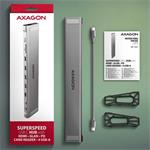 AXAGON HMC-10HLS, rozbočovač USB 5Gb/s, 4x USB-A, HDMI 4k/60Hz, RJ-45 GLAN, SD/mSD, PD 100W