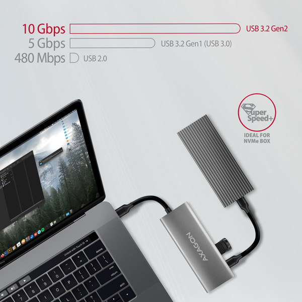 AXAGON HMC-5G21, rozbočovač USB 10 Gb/s, 2x USB-A, 2x USB-C, HDMI 4k/30, PD 60W, kábel USB-C 13 cm