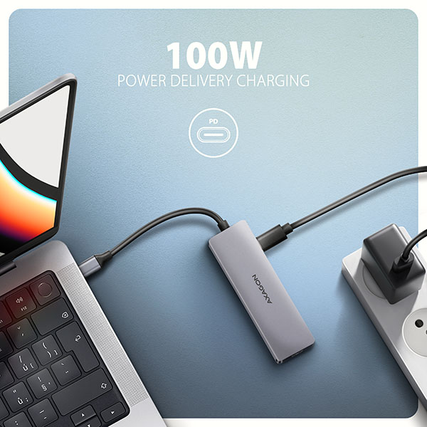 AXAGON HMC-5H60, rozbočovač USB 5Gb/s, porty 2x USB-A, 1x USB-C, HDMI 4k/60, PD 100W, kábel USB-C 15cm