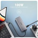 AXAGON HMC-6G2L, rozbočovač USB 10 Gb/s, 2x USB-A, 1x USB-C, HDMI 4k/60, RJ-45, PD 100W, kábel USB-C 15 cm