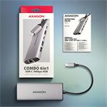 AXAGON HMC-6G2L, rozbočovač USB 10 Gb/s, 2x USB-A, 1x USB-C, HDMI 4k/60, RJ-45, PD 100W, kábel USB-C 15 cm