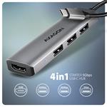 AXAGON HMC-H3A, rozbočovač USB 5 Gb/s, 3x USB-A, HDMI 4k/30Hz, kábel USB-C 15 cm