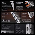 AXAGON HMC-KB-US, rozbočovač USB 5 Gb/s s americkou klávesnicou, HDMI 4K/60Hz, 3x USB-A, SD/mSD, audio, PD 100W
