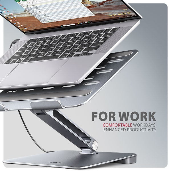 AXAGON HMC-STND, stojan pro 10"-17" notebooky, USB 5Gbps hub, 3x USB-A, HDMI 4k/60Hz, RJ-45, PD 100W, kabel USB-C 60cm