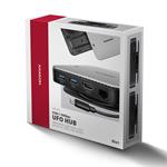 AXAGON HMC-UFO, rozbočovač USB 10 Gb/s, 2x USB-A, USB-C, HDMI 4k/60, RJ-45, slot M.2, SD/mSD, audio, PD