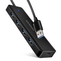 AXAGON HUE-C1A, 4x USB 5Gbps TRAVEL hub, napájací konektor USB-C, kábel USB-A 19 cm