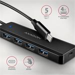 AXAGON HUE-C1C, 4x USB 5Gbps TRAVEL hub, napájací konektor USB-C, kábel USB-C 19 cm