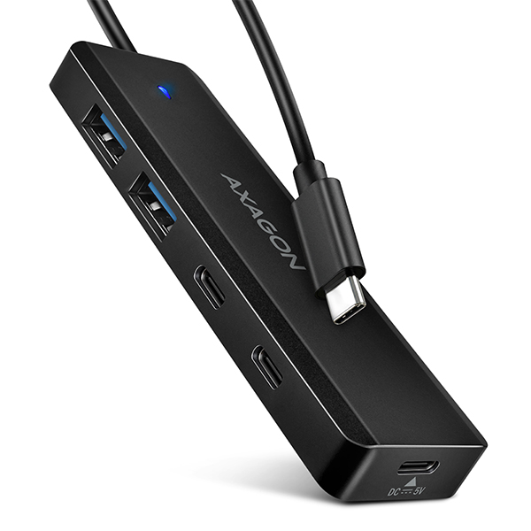 AXAGON HUE-C2C, cestovný rozbočovač s 4× USB 5 Gbps, 2× USB-A + 2× USB-C, napájanie cez USB-C, kábel USB-C 19 cm