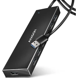 AXAGON HUE-F7A, 7x USB 3.2 Gen 1 ALU FLAT CHARGING hub, napájací konektor micro USB, 1m kábel USB-A