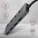 AXAGON HUE-MSA, 4x USB 3.2 Gén 1 SWITCH húb, kovový