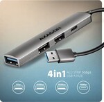 AXAGON HUE-STA, 4x USB ALU STRIP hub, 1x USB-A 5Gbps, 2x USB-A a 1x USB-C 480Mbps, kábel USB-A 12cm