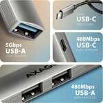 AXAGON HUE-STC, 4x USB ALU STRIP hub, 1x USB-A 5Gbps, 2x USB-A a 1x USB-C 480Mbps, kábel USB-C 12cm