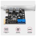 AXAGON PCEU-232RS, radič PCIe, 2+2x port USB 5Gb/s, napájanie SATA, SP a LP