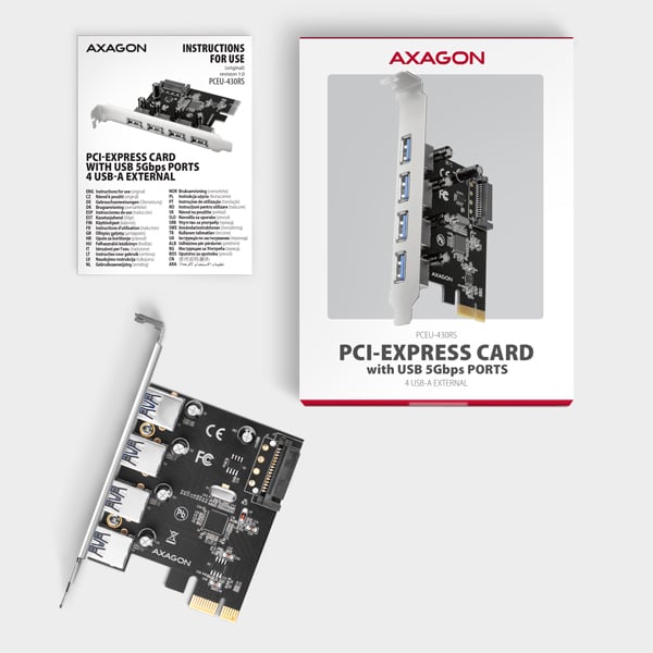 AXAGON PCEU-430RS, PCIe řadič 4× ext. USB-A 5 Gbps port